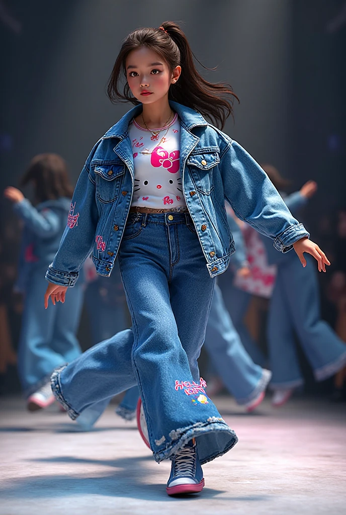 New or college girl in a shirt, slightly more mature, Dopamine dressing is a fashion concept that refers to a style of dressing that enhances one's mood and well-being by wearing bright, colorful and vibrant clothes, this concept is derived from the name dopamine, a neurotransmitter associated with happiness and reward, 3DMM style, (masterpiece, best quality), intricate details, 1 girl, solo, bea \ (Pokemon \), bow headband, printed shirt, tie shirt, Printed shorts, knee pads, sandals, looking at the audience, full body picture, full body image, full body