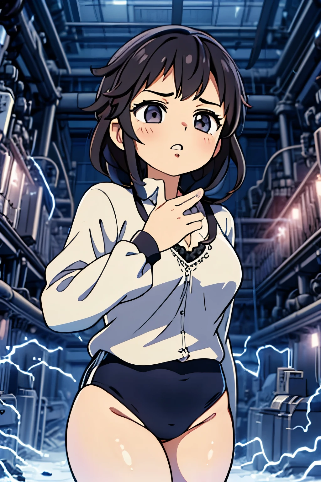 (masterpiece, highest quality), 1 girl, beautiful face, beautiful body, wearing a Black gymnastics bloomers, High leg、white blouse, cowboy shot、Are standing、full body portrait、alone, complex details, enlarged textures, complex details, finely detailed eyes and detailed face, intricate details, (closed mouth), perfect eyes, equal eyes, perfect body, extremely detailed, (), extremely realistic 3d,In a gothic castle、darkness,fear,dead body,death,at night,cap,long violate hair,Grass