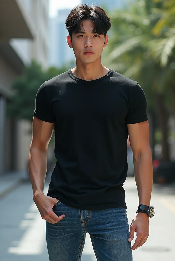 Realistic , Thai men ,loose black shirt
