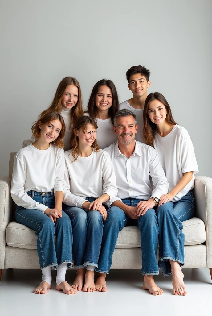Create a high-quality, realistic studio family portrait of 5 people ...