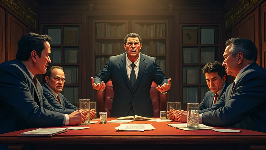 “Boardroom interior: Adrian standing at the head of the table - SeaArt AI