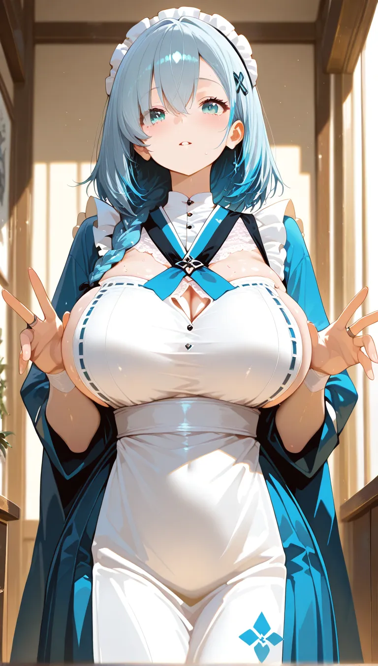 Very cute sister，(?????????????:2)，Card issuance，Perfect body，(Long purple-gray hair)，(Blue-green eyes)，High Detail，high quality，(White sleeveless shirt:1.??????posing ???????:1)，(red plaid skirt:1.3)，Shy，(There are small braids on both sides)，Fine finger detailing