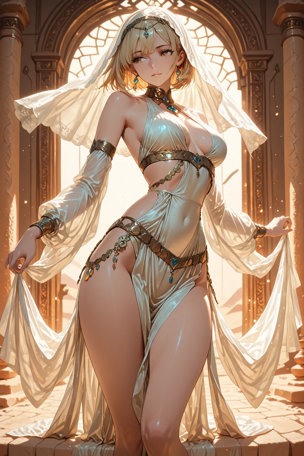 ((((best quality))))、(((Ultra-high precision CG16K wallpaper)))、(((masterpiece)))、(((Very detailed)))、(((Extreme detail)))、Resurrected female mummy，Wrapped in cloth，Shroud((C cup size breasts))、cleveage、Full body、Perfect proportion、Perfect anatomical structure、Perfect composition、Beautiful and detailed shadows、Beautiful Natural light line、beautiful detailed glow、Depth of writing boundaries、(((High chroma)))、(((real:1.9)))、((vivid:1.5))、((edge:1.6))、((From the front view:1.5))、(Eyes on me:1.5)、bright  daylight、Natural light、(((Park Square:1.3)))、(Standing posture:1.5)