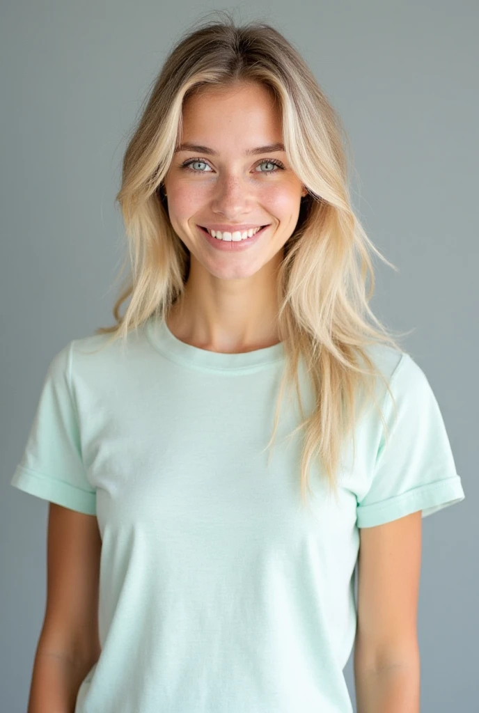 photo of a skinny blonde teen wife, bob style hair, She wears: (turtleneck high ribbed bright tight sweater:1.1), pose, high tight ribbed neck, smile, perfect fake , turtleneck top