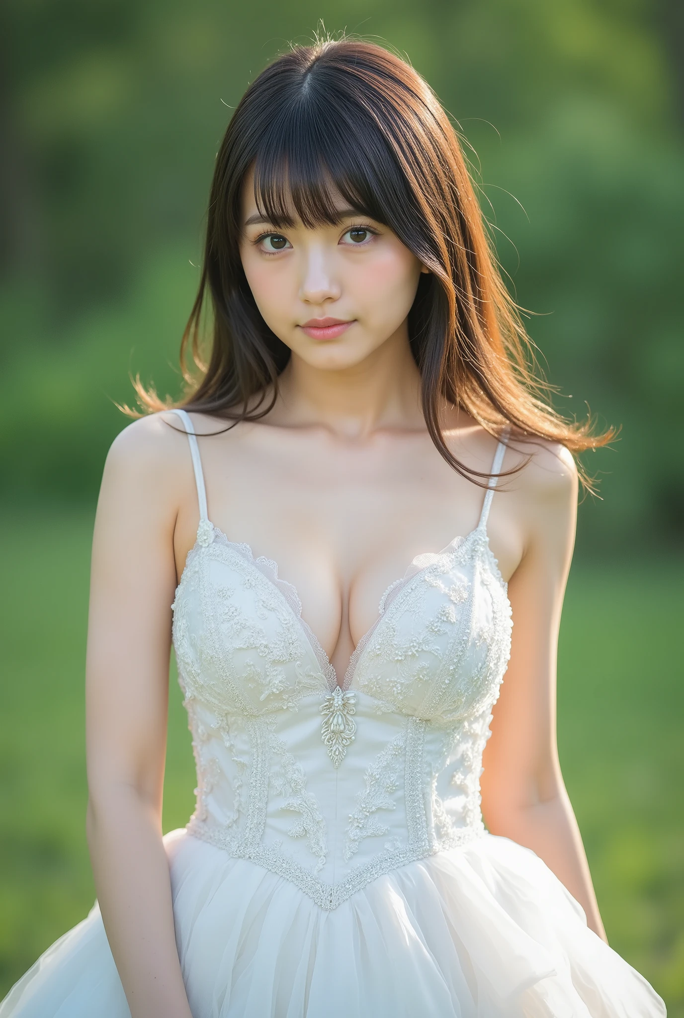 Highest quality realistic focus 16k resolution RAW photo, Japanese Top Idol Beauty Is in a Wedding Dress, Father takes a moment to read the Bible, Beautiful Women Have Super Clear Focus and Blurry Backgrounds, (Perfect Anatomy), cinematic lighting, (ultra clear focus:1.5), ((splashing water from a hose in an abandoned garden {x}:1.10)), (watch viewers:1.3), BREAK, (super detailed beautiful breasts facing upwards, F cup breast:1.5)), BREAK, ((beautiful balanced body:1.3)), perfect female body, (Beautiful legs, long legs, Beautiful slim and slender body:1.3), (thin waist), BREAK,