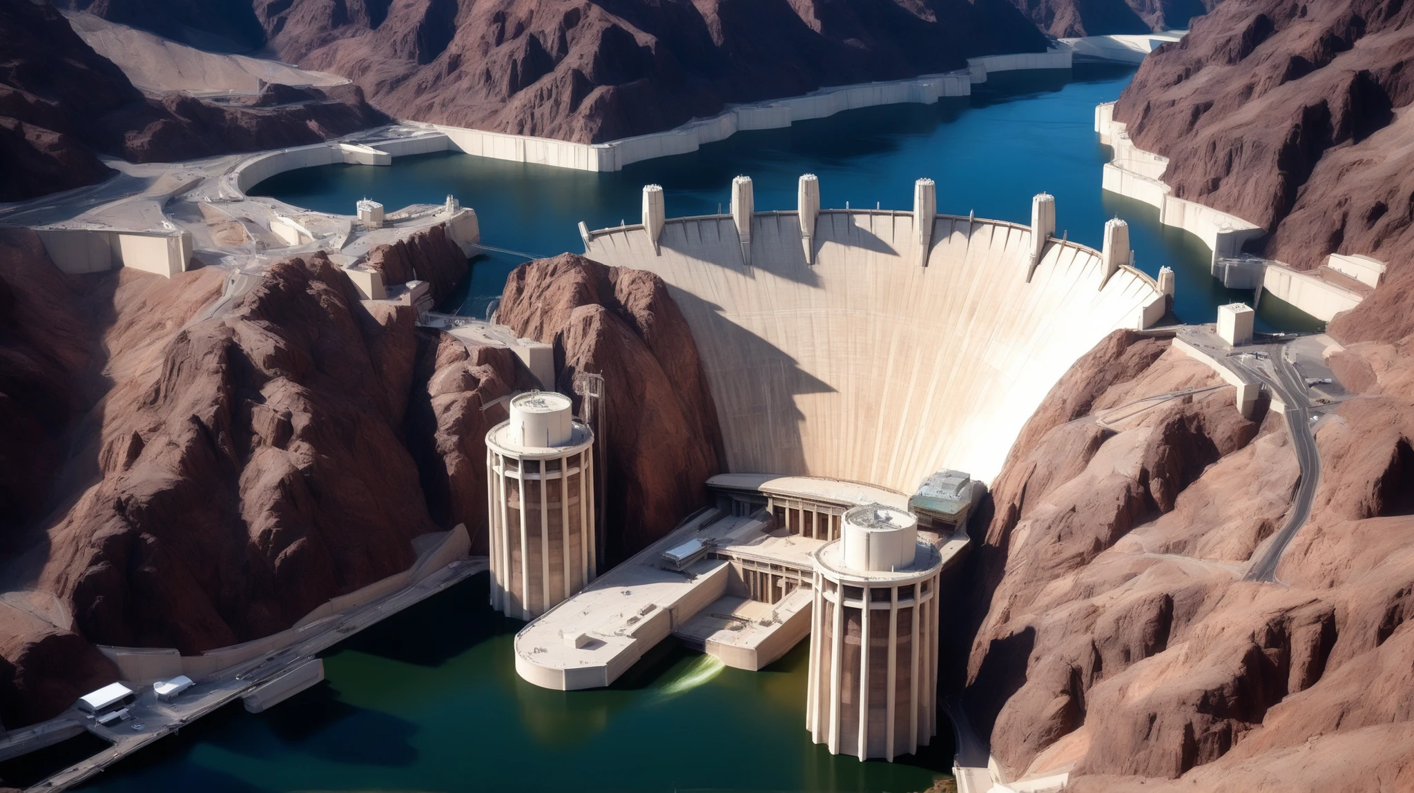 high-definition images、Nevada、Hoover Dam、Image taken from above、dam lake、Lake Maid was formed from stored water、Lake Maid's fish,   jet ski, wait. you can、The exterior of the spectacular dam that dammed the Colorado River、