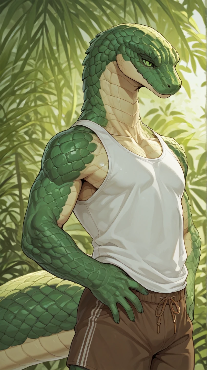 muscular person fighting with a snake and having the snake wrapped around him