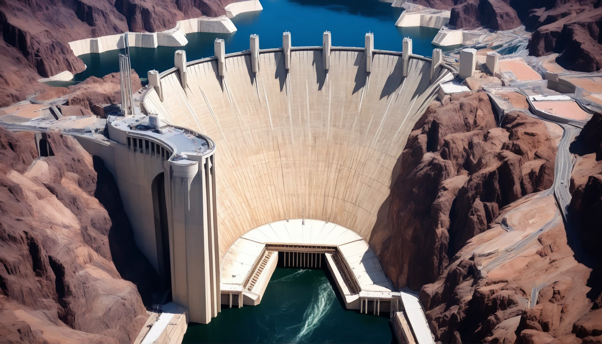 high-definition images、Nevada、The huge Hoover Dam、Image taken from above、dammed the Colorado River、Lake Made was formed from stored water、fish at Lake Maid, jet ski, wait. You can、Spectacular dam exterior、mega structure,