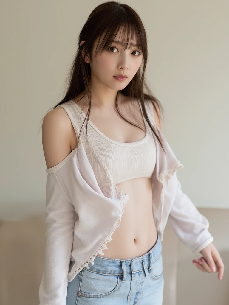 (RAW Photos, 最high quality), (Realistic, Realistic:1.2),high quality, 1 girl，A neat and clean female college student,((Japanese Girls)),Small ,Are standing,ponytail,Japanese 