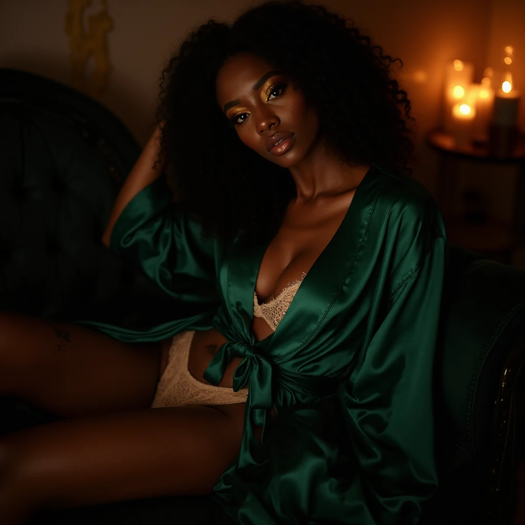 (africian one black woman, ???? sensual nightwear, random face, photorealistic, random hair color and random style, random pose)