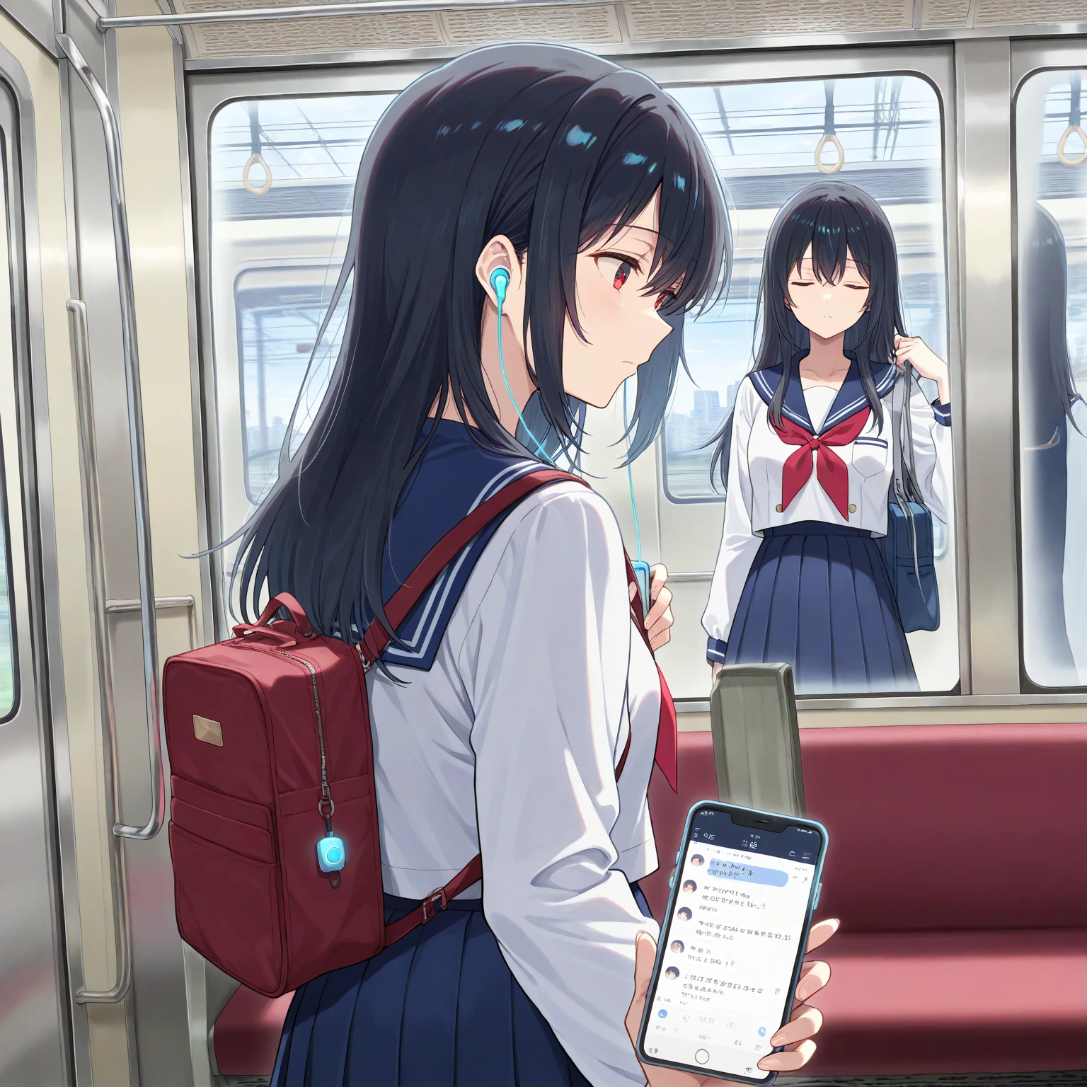 crowded train、high school girl、Summer clothes