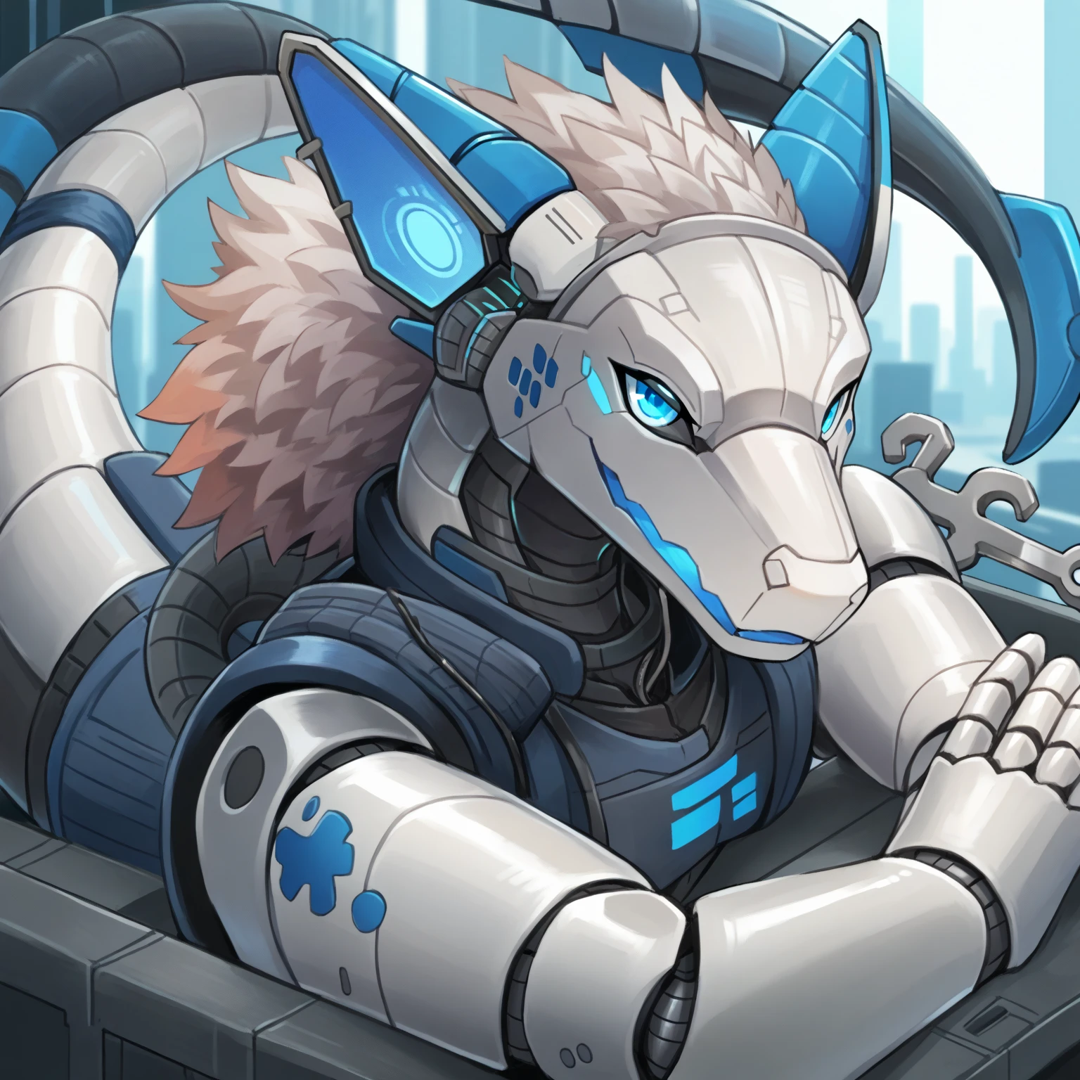 furry art ,protogen,femboy ,light blue fur ,blue panels , , ,multiple points of view, open moth ,blue  ,  ,light blue ,knotted ,canine ,animal , , , 