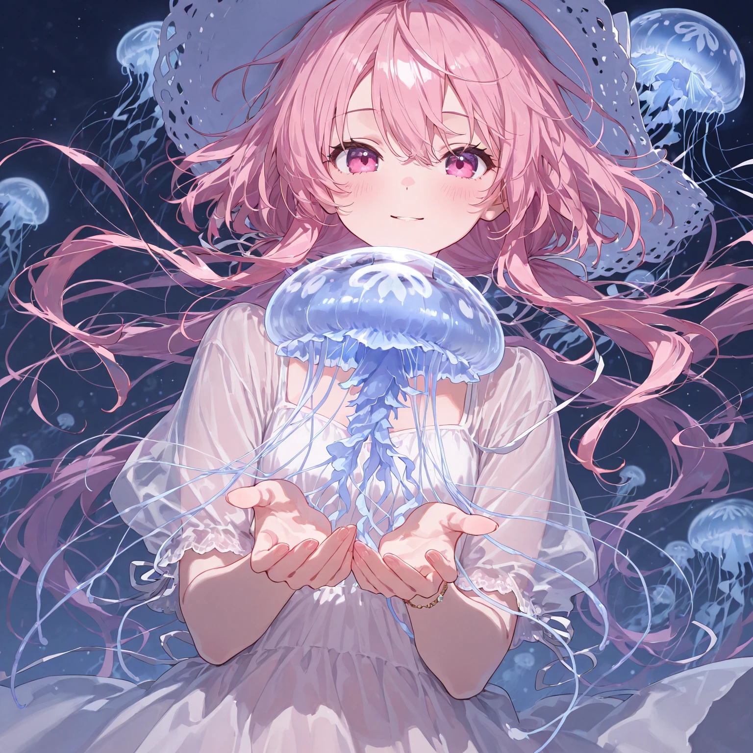 perfect eyes:1.2, detailed eyes:1.4, pineapple, smile, sitting, full body, air bubble, (masterpiece:1.2, best quality), phgls, /bottle, in container, (finely detailed beautiful eyes: 1.2), 1girl, solo, big breasts, tentacles, purple hair, pink hair, two-tone hair, underwater, floating hair, (bound:1.4), (:1.7)，shy，blush，cry，scared，(anger:1.3)，((arm behind back))