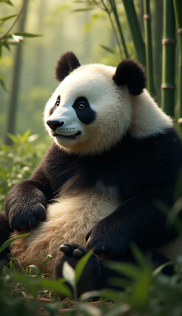 "Ultra-realistic photo of a giant panda sitting in a bamboo forest ...