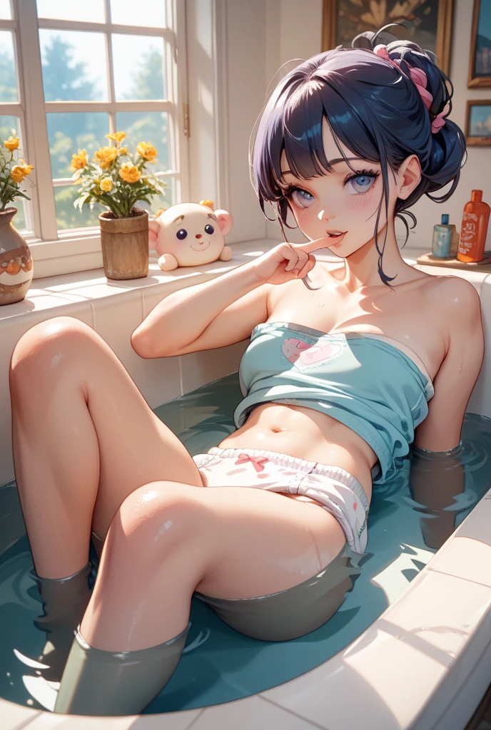 Little girl bathing, clothes colorless transparent transparent  ,  expression --auto --s2