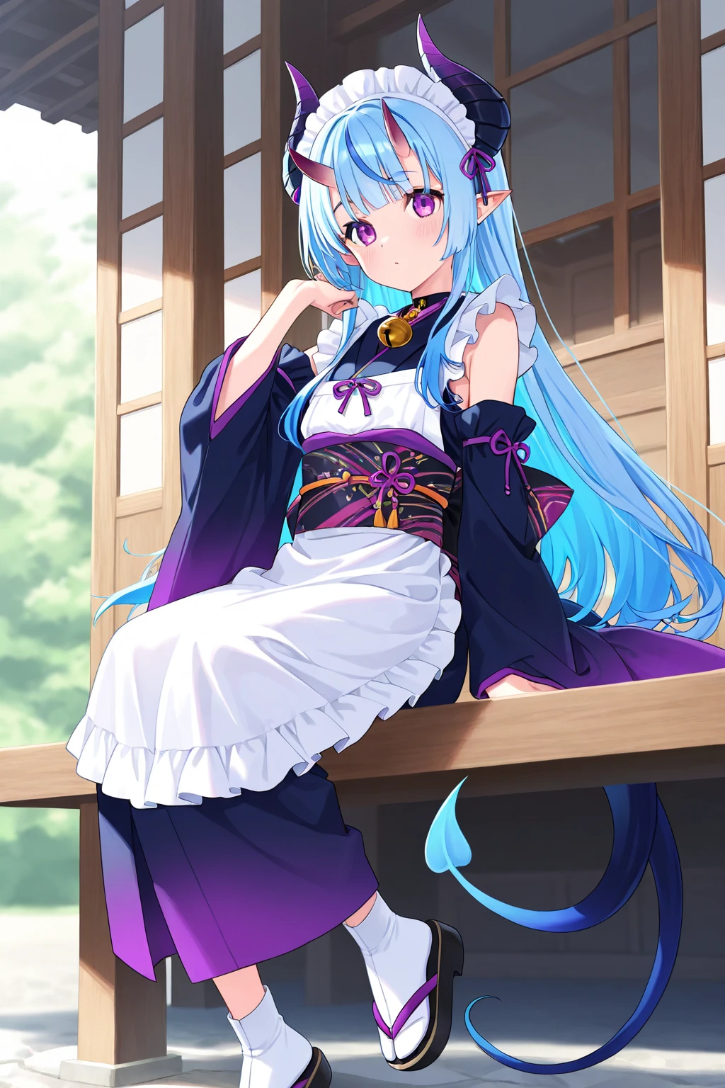 （masterpiece：1.2），Super detailed，lifelike，Expressive eyes，fair skin，perfect face shape，1 girl，
Japanese comics,Gorgeous blue hair,flowing blue hair,flowing clothes,Cat ears,Petals fall,beautiful lola,Baby Angel,
Cross your legs，Gentle and peaceful background，The pavilion is cool and comfortable, wearing hoodie, background of tokyo,back views,snowing, winter.