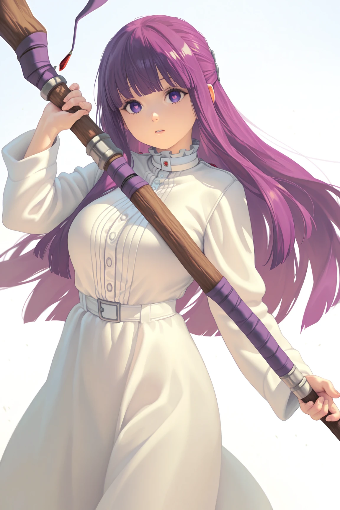 Beautiful girl with purple hair holding a baseball bat and a bat, cute girl, holding a sword on her shoulder, realsutic girl