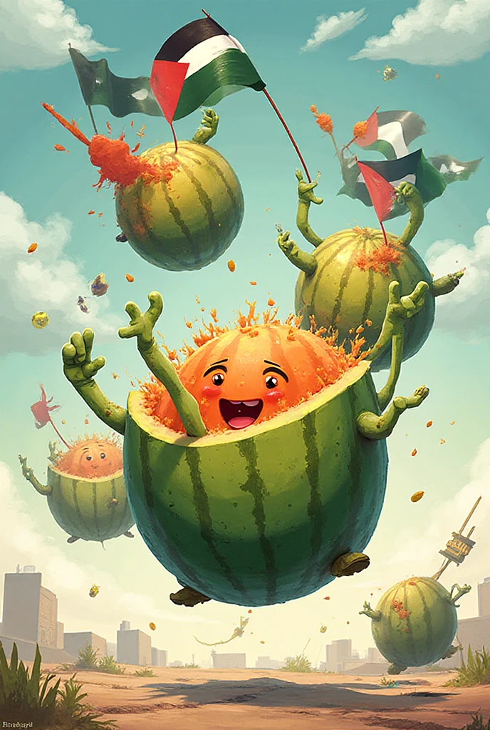 Draw exploding watermelons.Give them little arms and legs and make them ...