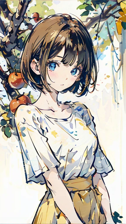 Absurd, Ultra-detailed,Bright colors,(8K:1.3),Masseter muscle area,Very beautifully detailed face and eyes, Age 25, Masseter muscle area、camisole、Shorts、Anthropomorphism of tomatoes,Medium chest、Red skin、Summer Morning、Ghibli,Tomato plantation