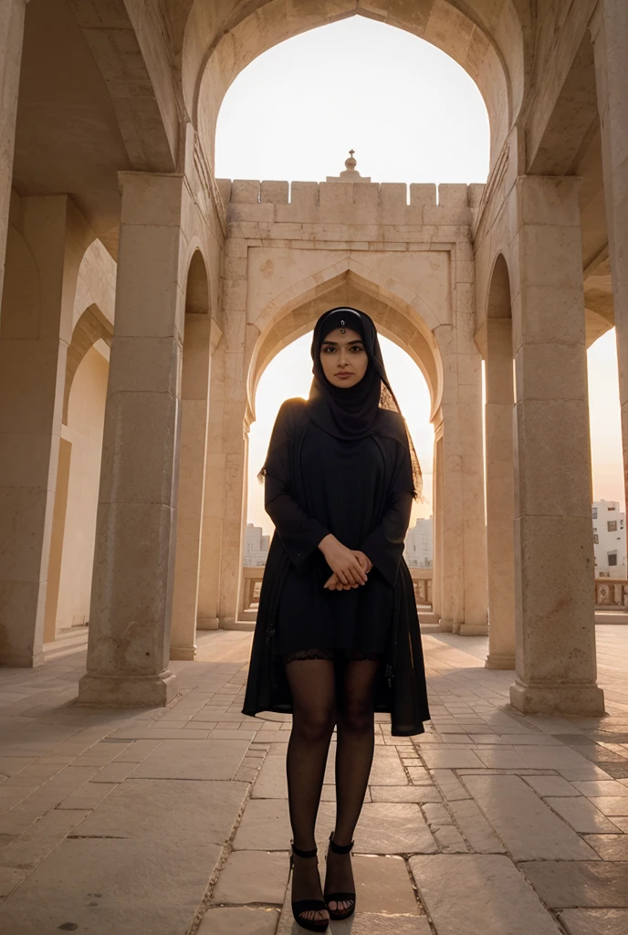 (summer:1.2),(in the afternoon:1.2),<lora:LCM_LoRA_Weights_SD15:1>,<lora:detail_slider_v4:1.2>,(bonnie arabian princess) adult woman, full-figured build, black hair, wavy hair, brown eyes, tan skin, wearing floral headscarf with intricate embroidery, Magnificent midnight-blue jilbab with intricate silver embroidery, flowing silhouette, golden slippers,  set in Harem, Music Room, assortment of musical instruments, low seating with plush cushions, intricate wall carvings, soft rugs, a small stage for performances , at sunset,
night photography, nocturnal beauty, city lights, starry skies, celestial wonders, moonlit landscapes, urban glow, capturing the essence of darkness, ethereal atmosphere, dramatic shadows, magical ambiance, long exposure techniques, expert use of light sources,(full body portrait:1.3),(wide shot:1.3),from outside:1.1,