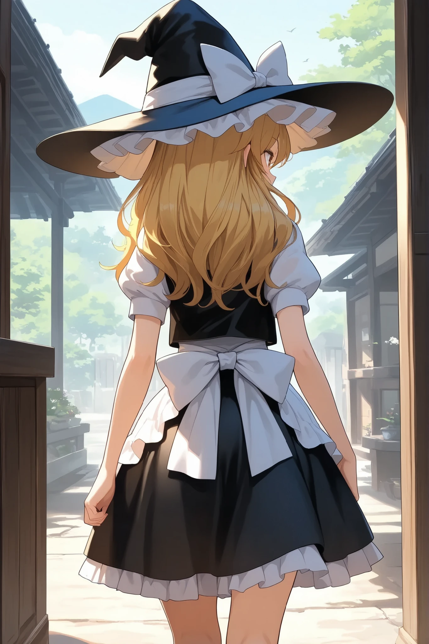 (Quality, 4k, A High Resolution, Masterpiece), Marisa Kirisame, blonde hair, long hair, walking away 