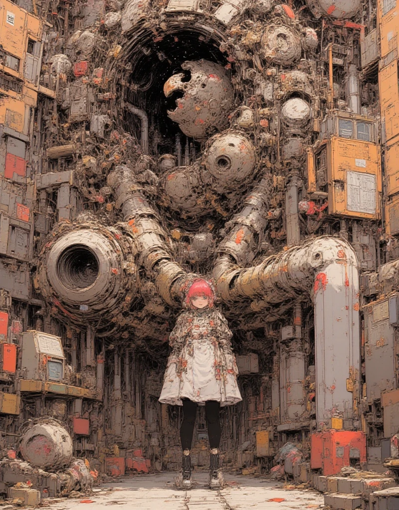 ((masterpiece, best quality)), (1girl), (solo), (((female focus))), (Furry), ((Anime art style)), (((Singular large red horn on the left side of her head))), ((half human/half snake hybrid female)), ((sexy pose)), (((Messy bob-cut with bangs))), (((big eyebrows))), ((snake tail)) (((Cute anime snake eyes))), ((((((mechanical limbs attached to , limbless female body))))))