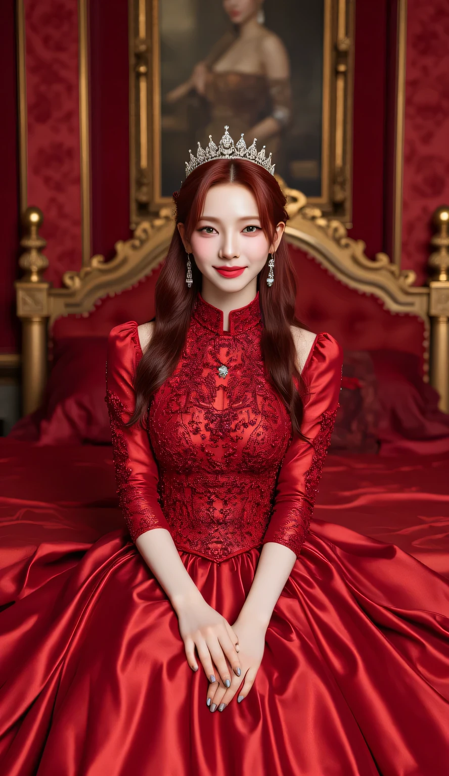 1girl, asian girl, princess dress, red dress with small gold details, in a palace, portrait
