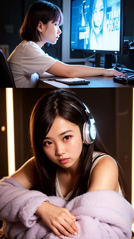 anime girl with headphones on using a laptop computer, nightcore, lofi artstyle, lofi girl, lofi art, anime art wallpaper 4 k, anime art wallpaper 4k, anime picture, anime art wallpaper 8 k, listening to music at 2 am, anime girl desktop background, anime style 4 k, anime vibes, anime wallpaper 4k