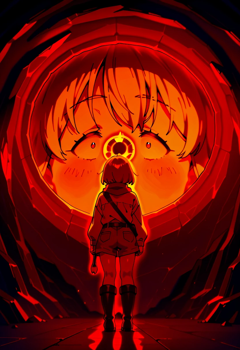 (masterpiece:1.3, 8k:1.3, Highest Quality:1.3, detail:1.3, high resolution:1.3, Digital Painting, Super Detailed),
3/4 viewers, Anime Explorer Girl, cream long sleeve shirt, red scarf, brown shorts with utility pockets, Leather Belt, knee-length boots, Butt Under Pants, satchel bag with archeological tools,
( slightly dynamic poses :1.2), Stare forward while gazing carefully at the cave paintings, Holding a Torchlight with One Hand, my other hand gently touches the wall, Subtle Body Twists and Shoulder Movements, Naturally swaying hair and scarf,
(highly detailed eyes:1.3), Sharp irises , well-groomed eyelashes, Eye highlights, glowing eyes, focused and curious expression,
smooth skin texture, glossy skin:1.2, Fresh Skin, Subtle sheen, clean line through the anus:1.2, Accurate facial contours, fine line detail , Sharp contours,
Research ancient cave paintings I have, torchlight warmly illuminates, Reflections on the Cave Wall, Mysterious Atmosphere,
Stalactites and Stalagmites, scattered excavation equipment (Brush, notebook with dancing characters, small pickaxes), Detailed Cave Interior, subtle dust particles,
cinematic perspective , realistic proportions, Soft Shadows, high resolution, Clear Focus