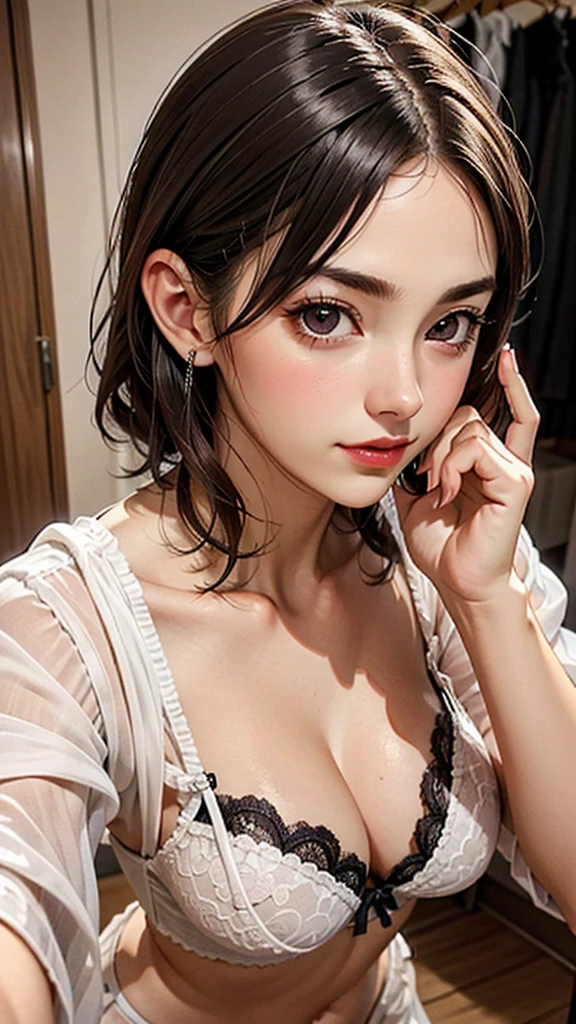 (Highest quality, masterpiece, High resolution)、4K Anime Art、(One Woman、20-year-old)、whole body、 (Detailed depiction of a cute face)、Black Hair、short hair、semi-long、Bobcut、Hair Bun、hair ornaments、(Cat ear)、Black Cat Costume、White Cat Costume、choker、(See-through chiffon lingerie)、sexy mini dress、Beautiful and sexy、Embarrassed face、Ecstatic expression、Small breasts、(Lie down in bed:1.2)、(Sensual World)、(Soft Focus)、(Bokeh:1.2)、Cinematic Light、Soft Light、(indoor、dim、lamp)、(Simple Background)、((Blank Background))、(Fractal Art)、(Alphonse Mucha Style)、Shen2, Shen