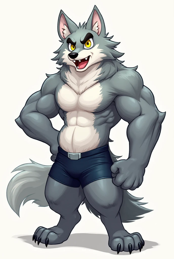 A muscular gray quadruped werewolf with bulge in his  plus cartoon character