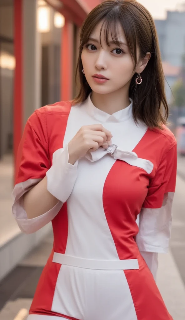 masterpiece, Highest quality,One Girl、nakorurums ,red bow, bow, Hair length, Hair Ribbon, Ainu clothing, solo, hair band, Black long hair,Smooth and silky hair, Fingerless gloves, Short sleeve, gloves, pants, red hair band, Brown eyes, white pants, A light smile, Official Art,Nature background, serve、High resolution、Dramatic lighting and shadows、Blurred foreground、(Cinema Lighting)、Soft lighting、Cinema Lighting、viewfinder、