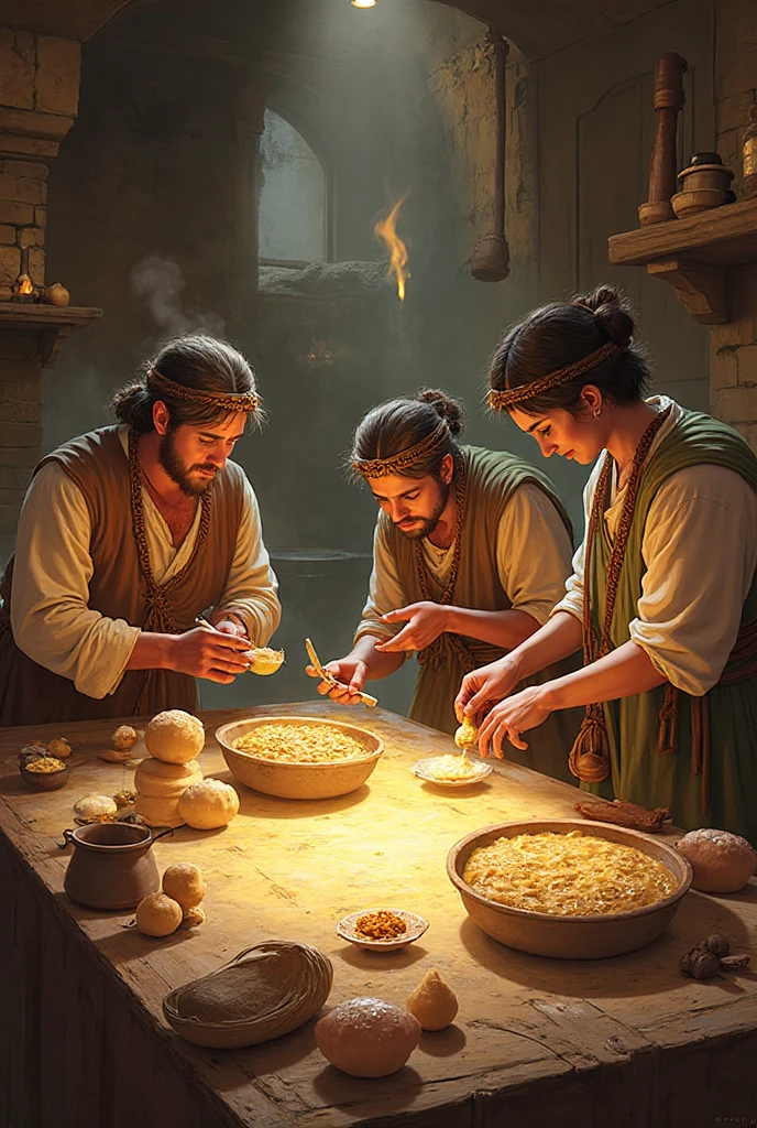 Ancient Sweets Illustration of ancient Europeans making simple sweets from liquid ...