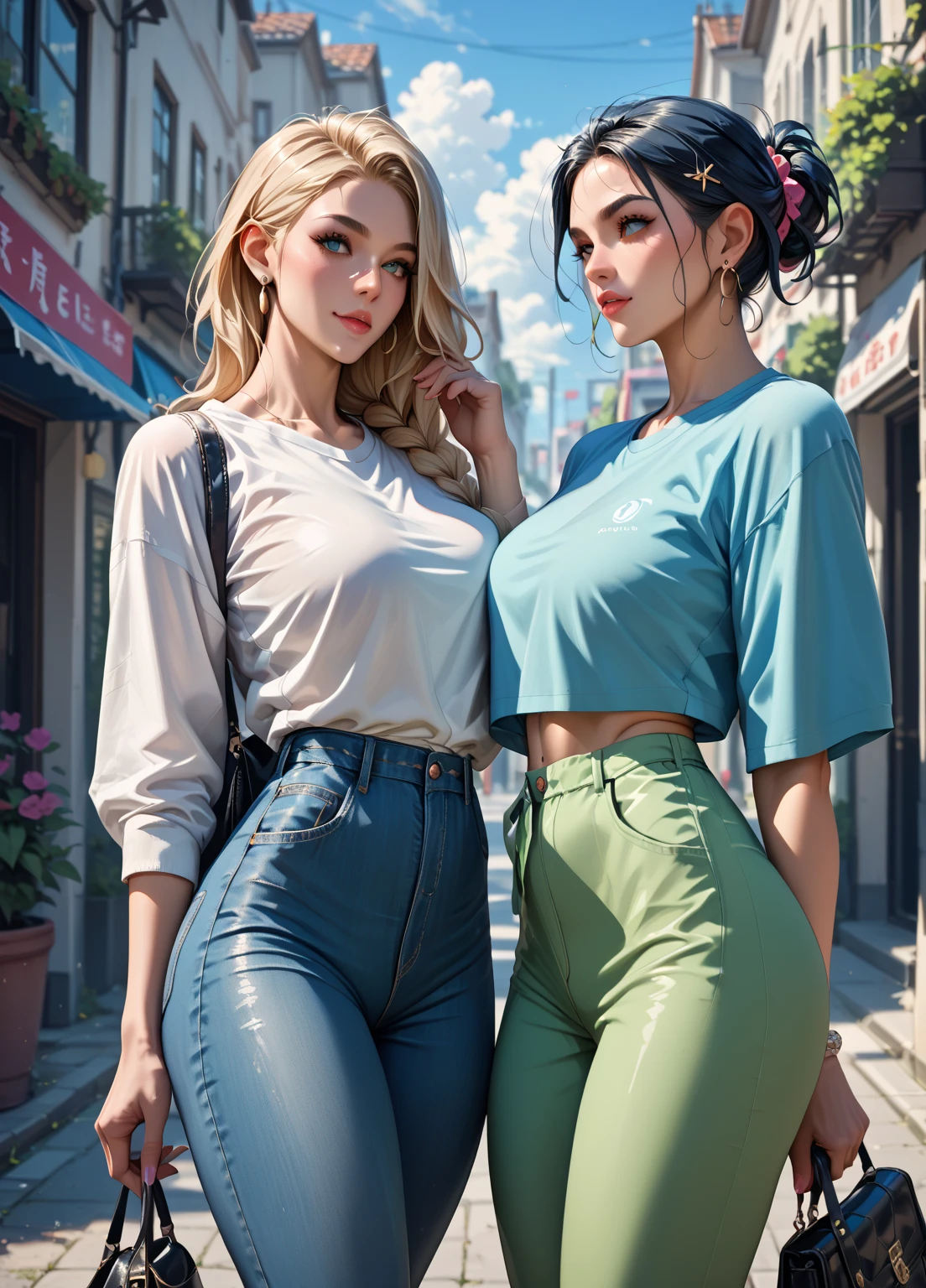 (obra maistra), mature woman, Alone, mirando al ispectador, outside, sexy, Muslos gruisos, Wide hips, frown, angry, open mouth, embarrised, blush, ((disde atrás)), is, (((pantalonis rotos))), punk, make up
