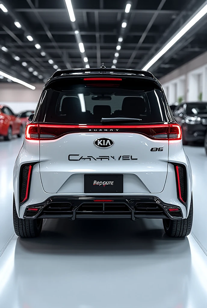 Create an ultra-detailed 3D render back view, of a modern (kia carnival ...