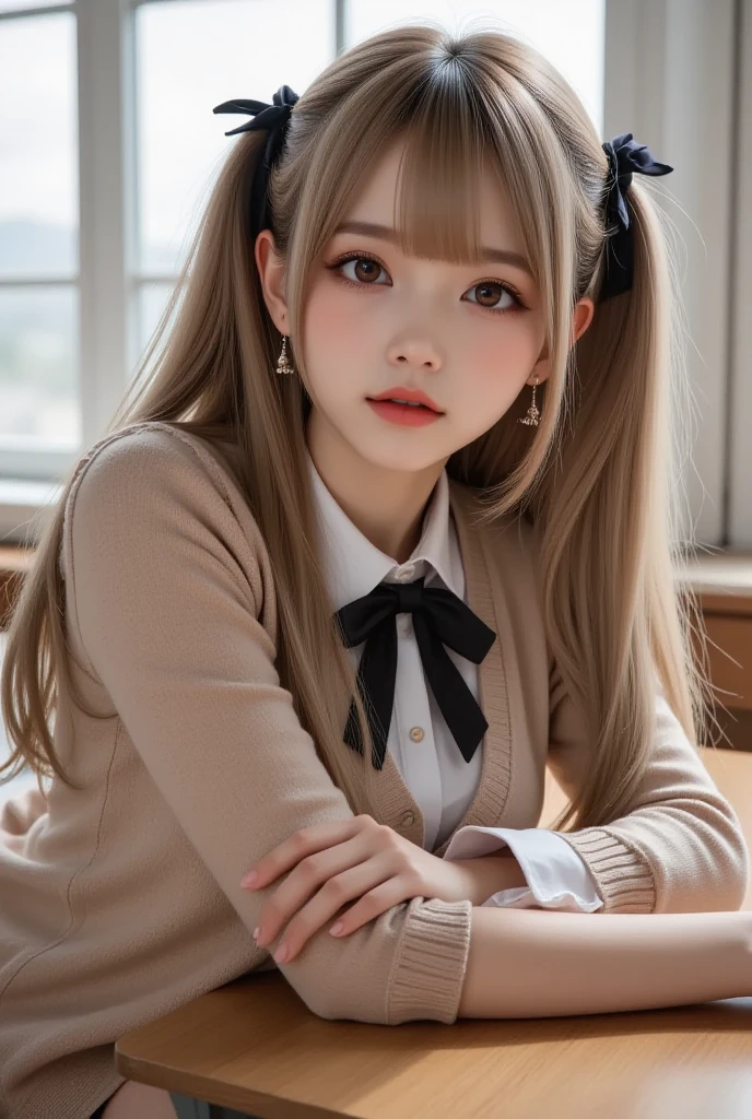 (((forehead、Blonde、Northern Europe、White people、beautiful girl、Blonde、White background、Idol、uniform、)))、table top, highest quality, figure, super detailed, finely, High resolution, 8k wallpaper, Perfect dynamic composition, detailed and beautiful eyes, Deco out,bionde, medium hair, super big breasts, Natural color lip,white background, random cute poses,frill dress