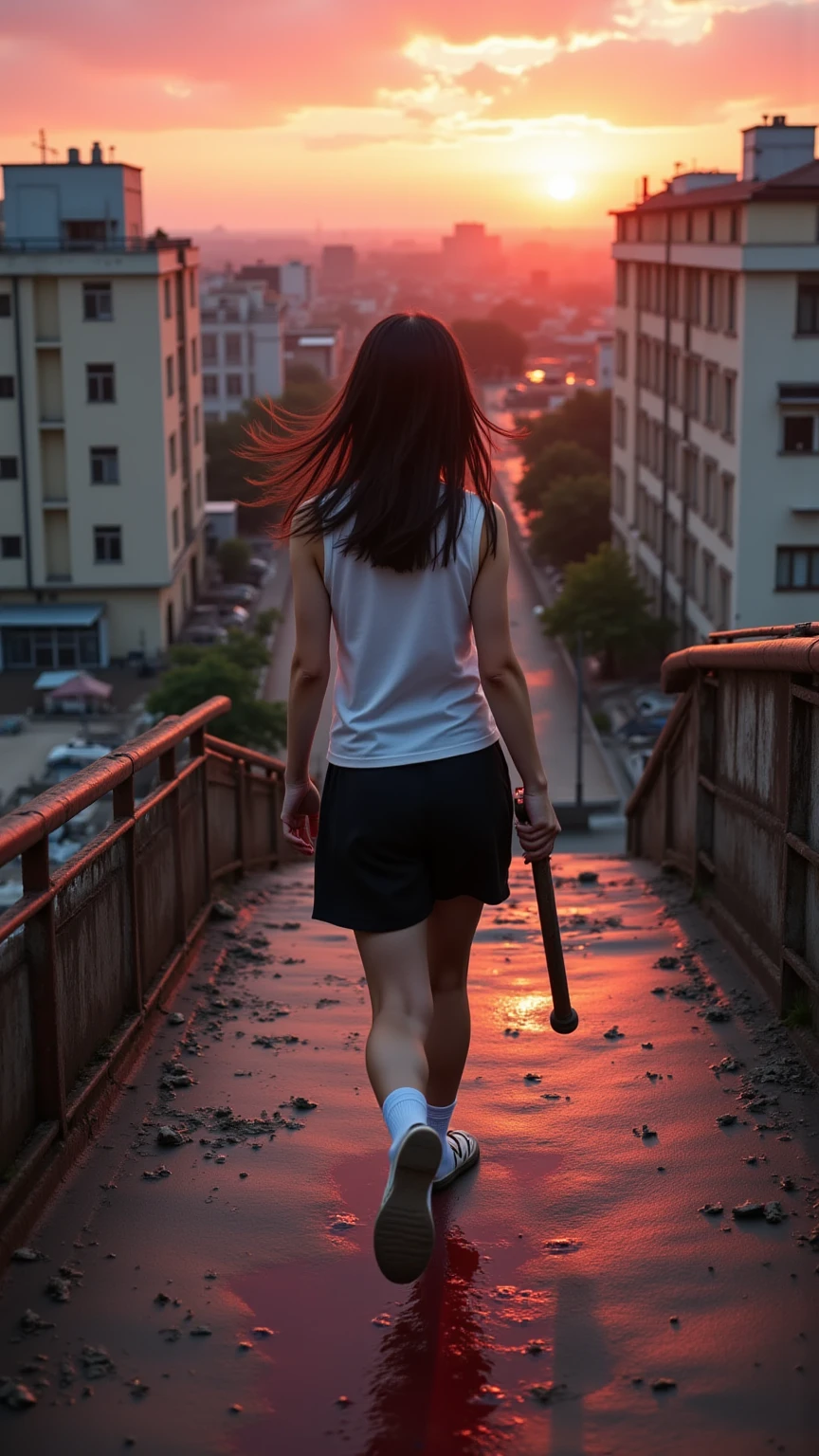 ((masterpiece)), (high detail),(high fidelity), 1 girl, walking, backpack , cross the road markings, the flow of people passing by, crowded, full body, city background, (3 point perspective to image), ((view from below looking up)), but the building is tall, short skirt with shirt .