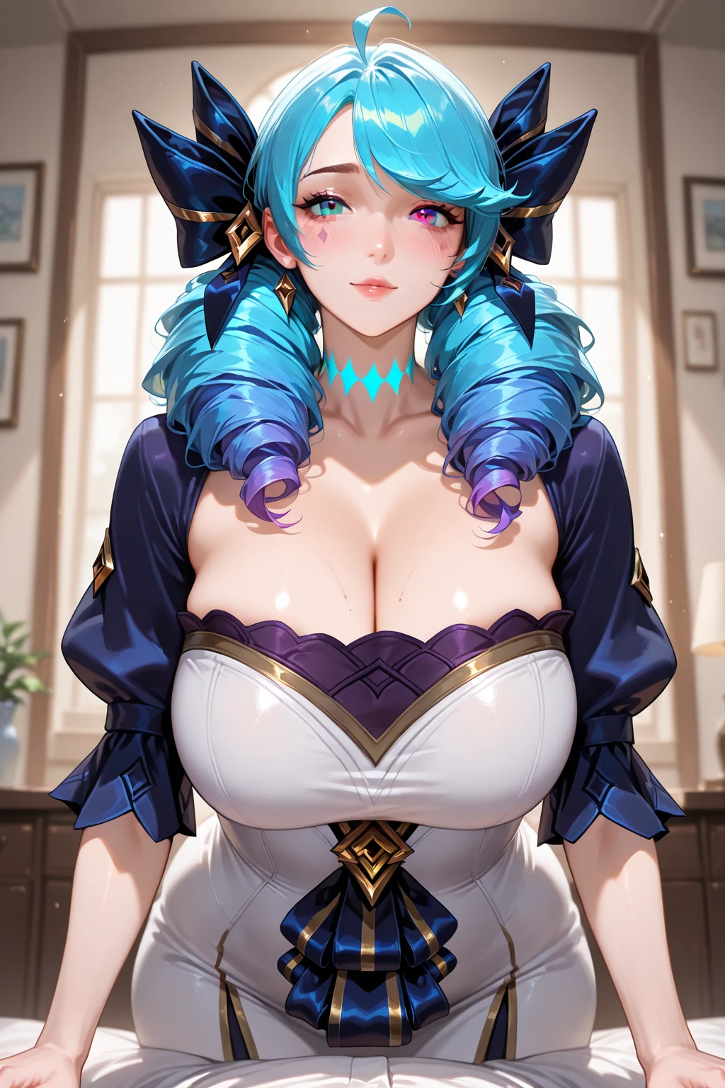 ((high detailed, best quality, 4k, masterpiece, hd:1.3)), ((best quality)), (((HD))), (((8k))), (ultraDH), (ultra HD), Snowy Forest background, snowflake pattern, green eyes, BREAK green eyes, , attractive, smooth anime cg art, 36C , long legs, vivid colors, detailed digital art, slim body, perfect skin, red hair, long hair, light hair, red hair, BREAK crown, cleavage, 36C cleavage, looking at viewer, BREAK looking at viewer, extremely detailed face, earrings, gem, dark blue makeup lips, dark gothic eyeshadows, dark eyeshadows, white eyeshadows, blue  lips, dark lips, very dark lips, (perfect hands, perfect ), light makeup, blue medium lips, blue thick lips, detailed fingers, five fingers per hand, 5 fingers, (1 girl), detailed lips, detailed blue lips, blue painted lips, gothic painted lips, BREAK night, night sky, (), (arms outstreched:1.2), (from above:1.1), ( out:1.3), (off shoulder:1.1), (((corset))),