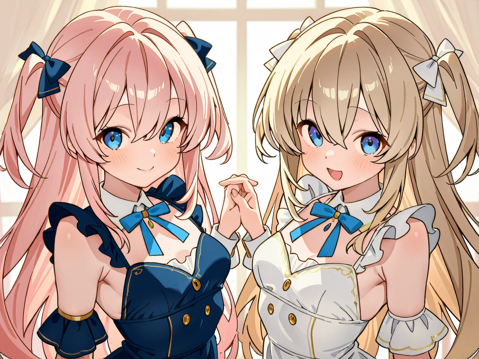 Vtuber Beautiful great quality 8k very detailed perfect  a girl in a black and white dress standing on a blue floor, an anime drawing inspired by Puru, trend on pixiv, tachisme, Live2D Virtual Youtuber Model, anime moe art style, holoviva, mikudayo, magical girl style, my dress anime darling, maid outfit, I will deny the matter 