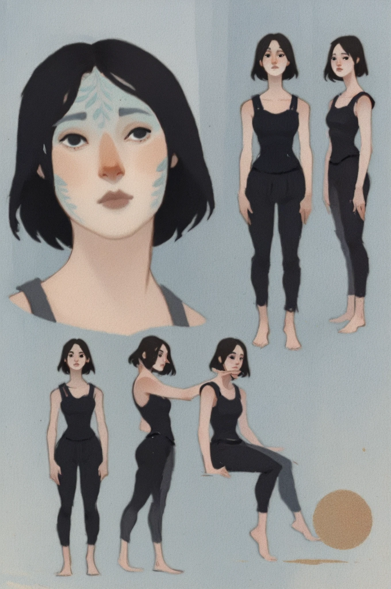 dkri style, hyper detailed gouache portrait of 1girl, black eyes, painterly illustration, gouache layered textures, soft illustration, 2d art, abstract background, masterpiece, best quality, flat illustration, extreme quality, IllustriousQual, masterpiece, best quality, realistic, lora:AnatoFinnstarkIXL_v2:1.0, oil painting (medium), muted color, soft painterly brushstrokes, sevenseven, vivid, gradient, smooth, semi-realism