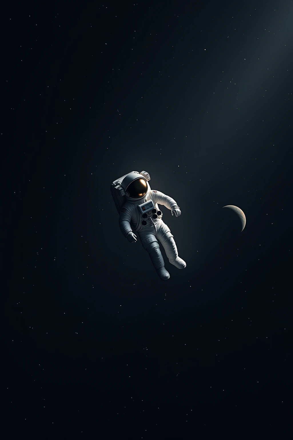 A lone astronaut drifting through a vast space, tied to a slowly rotating space. Stars and distant planets are vaguely visible, reflected from helmet glass. The scene evokes isolation and serenity, Depicted in cinematic sci-fi realism style. soft edge light, Deep black space gradients, Ultra-clear textures. masterpiece digital art, 4k+.