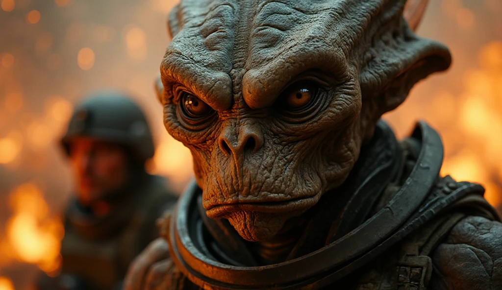 alien looking man in a leather jacket on a city street, vfx film, romain jouandeau, the orville, rpg portrait, inspired by Théodore Chassériau, awarded on cgsociety, snake-face female guard, by René Auberjonois, metabaron --auto --s2