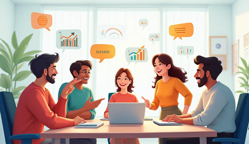 Animation Officeteam Animated office scene: A small team gathers around a laptop ...