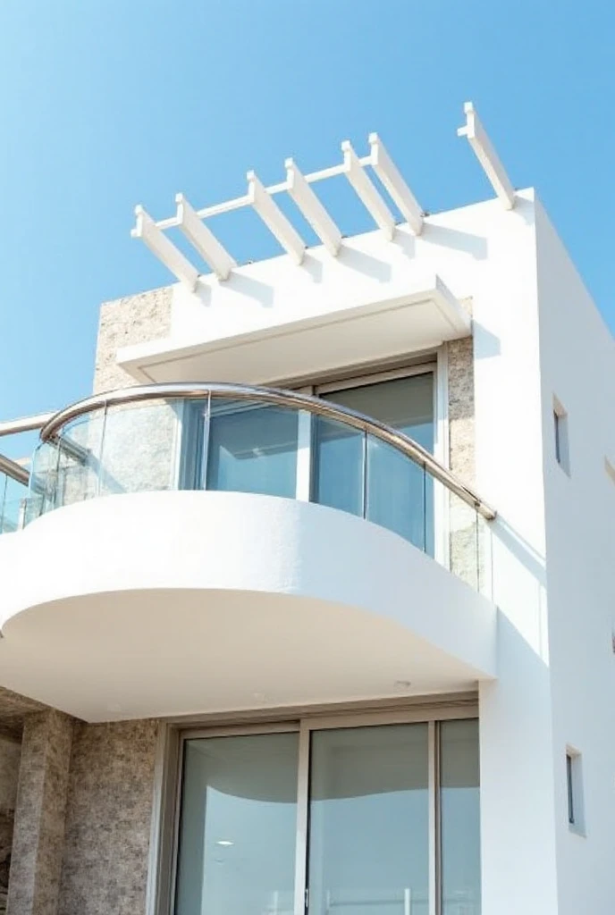 "A modern two-story house facade with a contemporary balcony design ...