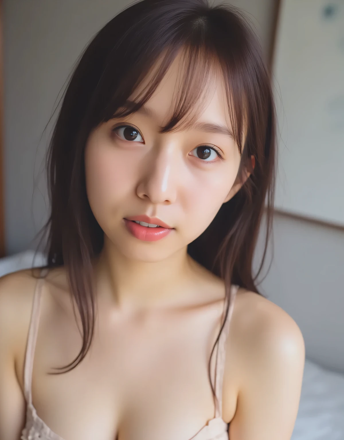 nsfw、((naked:1.5))、((lower body exposed、topless:1.5))、( mekoji:1.3)、(pubic hair:1.5)、black hair、Long straight hair、masterpiece、Best Quality、Best Quality、high resolution、Genuine、RAW photo、8k、solo、(girl)、 clear dark brown eyes、long eyelashes、Thin Nose、beautiful face、Flux Skinny Thinspo Petite、slender body、petite woman、 gravure photo、anatomically accurate ratio、biologically accurate proportions、(look at viewer、from front、fullbody:1.5)