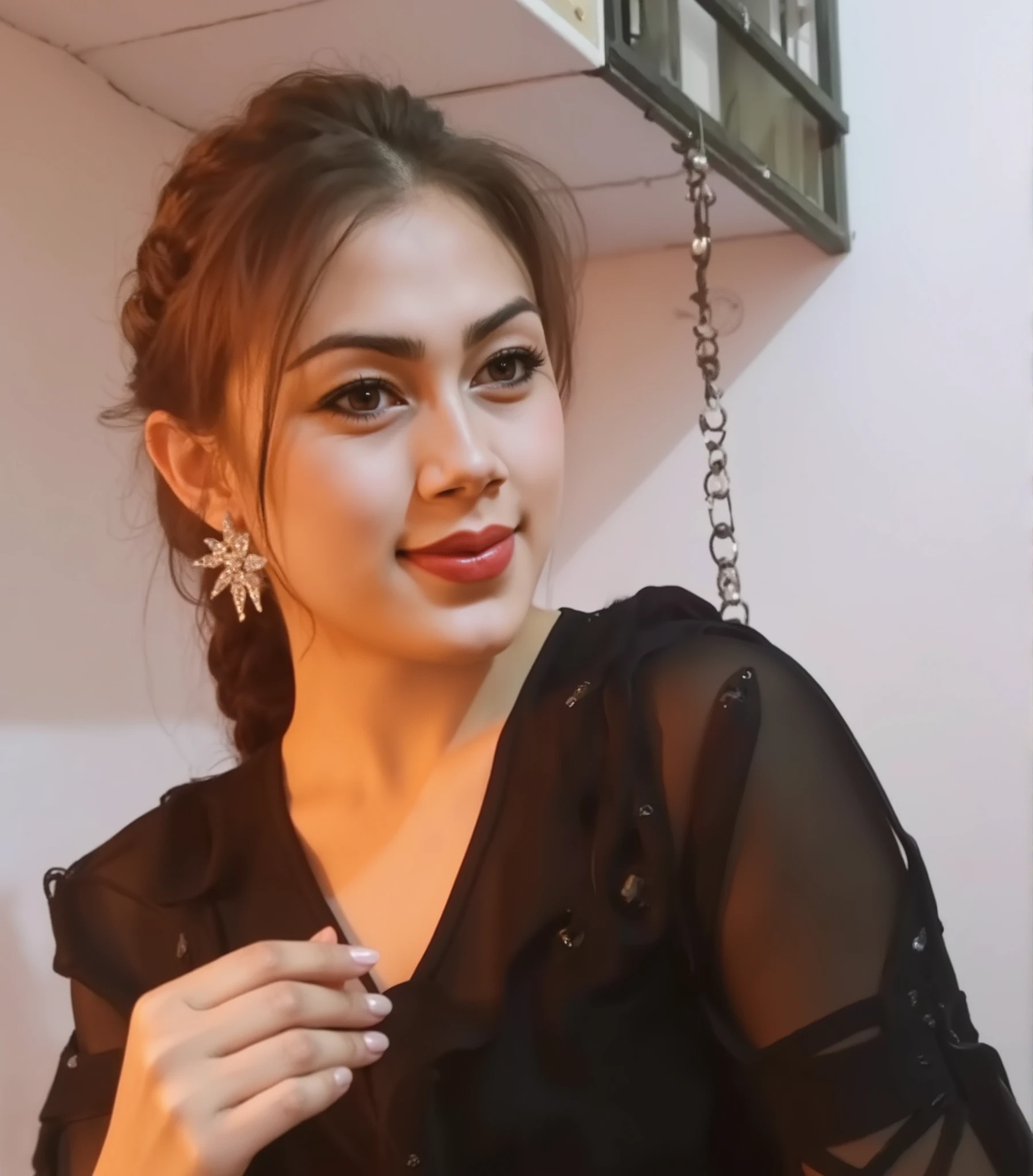 masterpiece, high quality,looking at the camera、(Standing sideways、Distant photo showing the whole body、poses that highlight buttocks)、 Beauty , Height, Pale eyes with sparkles , beautiful breasts, Standing sideways like a model、 beautiful and delicate face 、 An expression with an ephemeral sex appeal , enchanting gaze、 angelic expression , beautiful foothills、, Beautiful constriction and vertical navel、小さなお尻 sensual and erotic pose 、gesture of putting hand on mouth、 slim figure、 perfect style with both legs、 realistic and artistic photography style . beautiful woman under hoodie , sensual. A Beauty with an attractive and striking appearance . Curly hair with strong waves and one-sided black hair with braids , それは彼女を取り囲む warm夕方の光の中で輝いています . his face is delicate and clear , Light makeup . her skin is smooth . 、((Wear a blue-gray long sleeve oversized see-through knit off-shoulder mini dress in a sexy way、Embroidered details and small embellishments、 Braided Slit、black lace gloves))、(((black lace-up lace sexy knee high boots))) 、((Swarovski and pearl earrings and bracelets and necklaces、Resplendent Ring))、Accentuating her figure . . The background of the image is a European seaside cafe terrace with a beautiful sunset、(( warm, Gold lighting )), ((Her face is delicate and clear, probably because of the sunset )) . (( creates a romantic and fantastic atmosphere )) , ((( Flashes of light highlight her silhouette and hair ))) . The composition of the image conveys nature beauty and elegance .masterpiece, 最high quality, Ultra Fine, textured skin, anatomically correct,