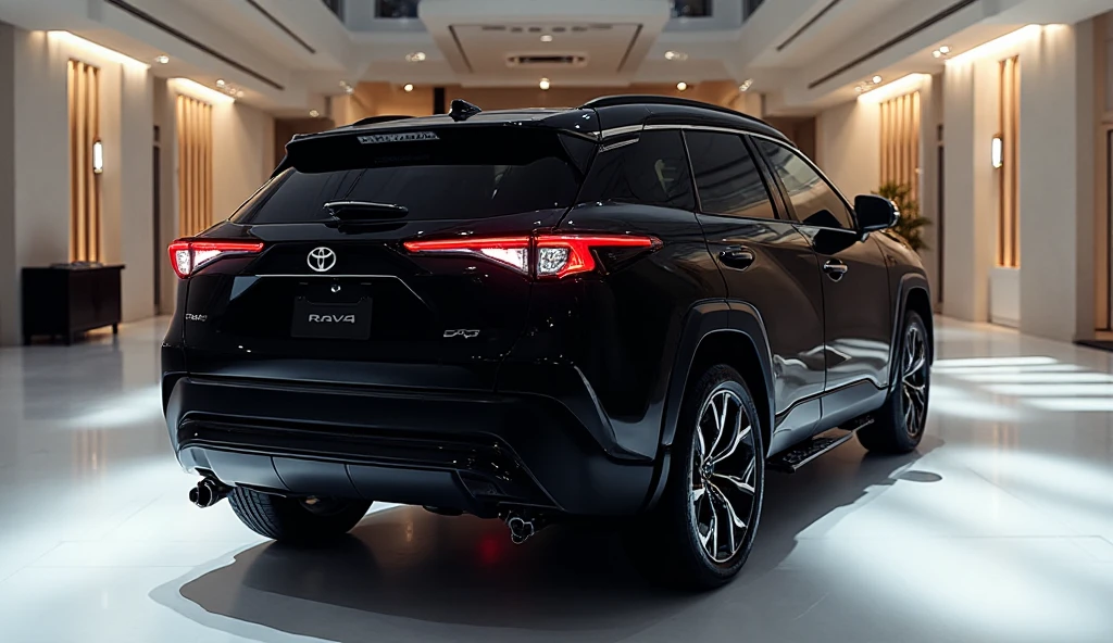 A back view 2026 Toyota RAV4 color black luxury in showroom - SeaArt AI