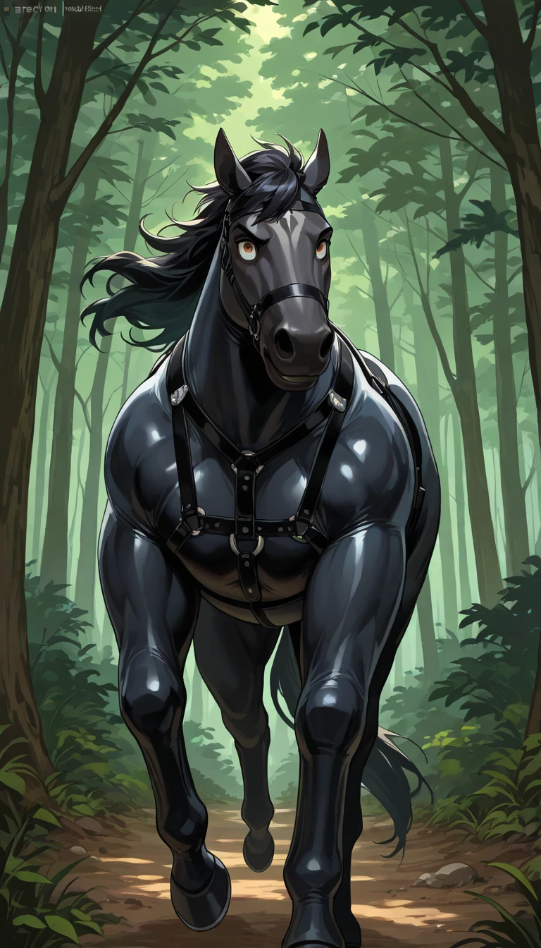 Furry, Antro, Horse Black, Fundoshi bulto, Fundoshi White, Solo, Bulto Male, Hooves ,Detallado, cuerpo completo, cuerpo peludo, Beack , playa