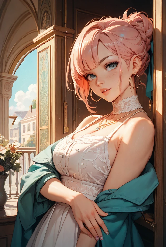 Best quality, masterpiece, ultra high resolution, (Realism: 1.4), Original photo, 1 girl, Pink off shoulder, cinematic lighting