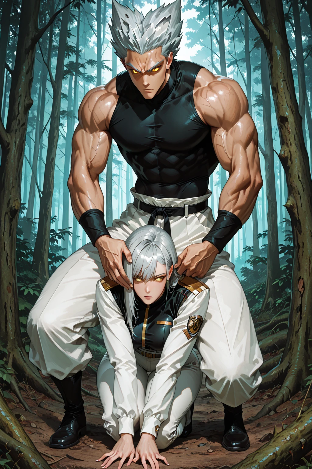 (score_9, score_8_up, score_7_up, score_6_up) BREAK human, humanoid, anime, anime style, line art, thick line, thick line art, outline, thick outline, robot, android, android skin, barcode tattoos on the body, (broken neck:1.4, damaged belly:1.2, damaged arms:1.2), damaged chest, solo, male, young, boy, , , , athletic, thin waist, short messy white hair, animal ear, white fox ear, white fox tail, cute young face, talking, black mouth, glowing blue robot eyes, hard , massive  black , , , dripping , component, chip, circuit board, mechanical parts, mechanical component, holster, gun, handgun, holding handgun, hand holding handgun, exploring, exploring the forest, in forest, forest background, angry expression, looking away, BREAK good quality, best quality, high quality, high definition, hd, 4k, 8k, masterpiece, good proportion, perfect proportion, good , perfect 